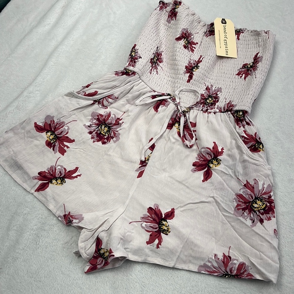 Band of Gypsies XS Pink Floral Strapless Romper